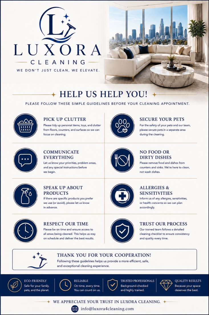 Luxora Cleaning client preparation guidelines before a cleaning appointment